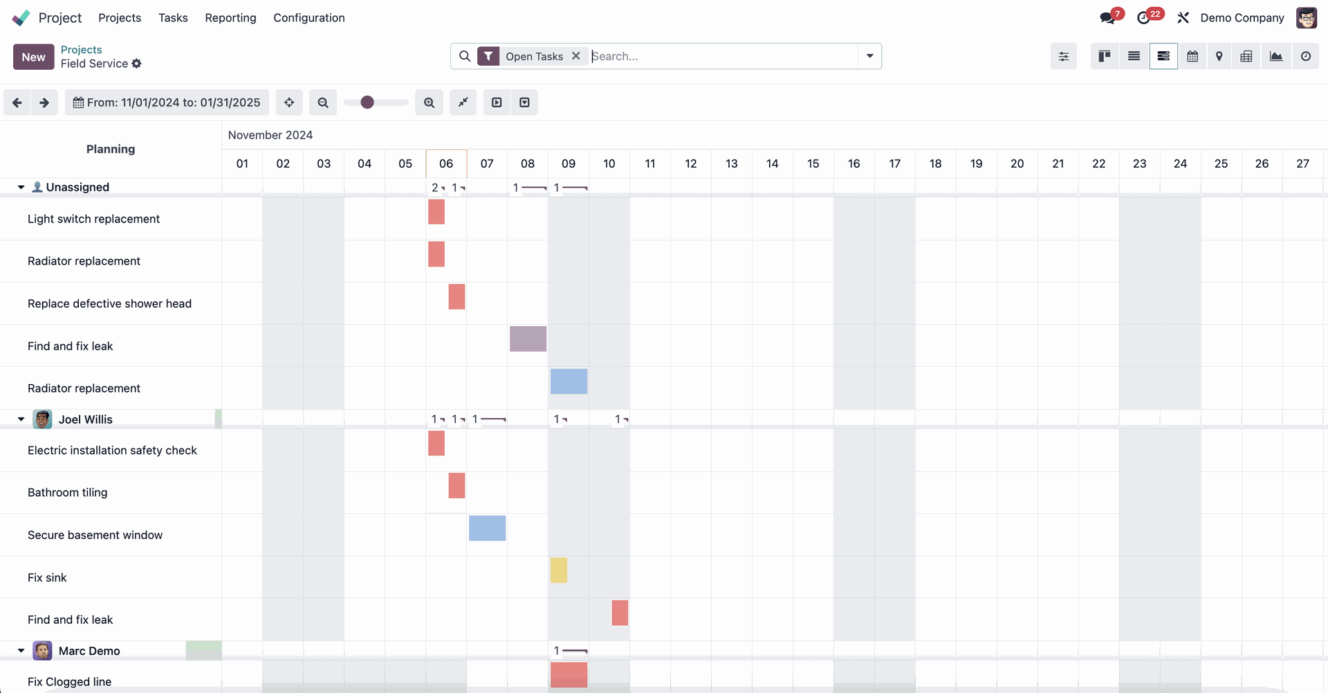 Odoo 18 Gantt view