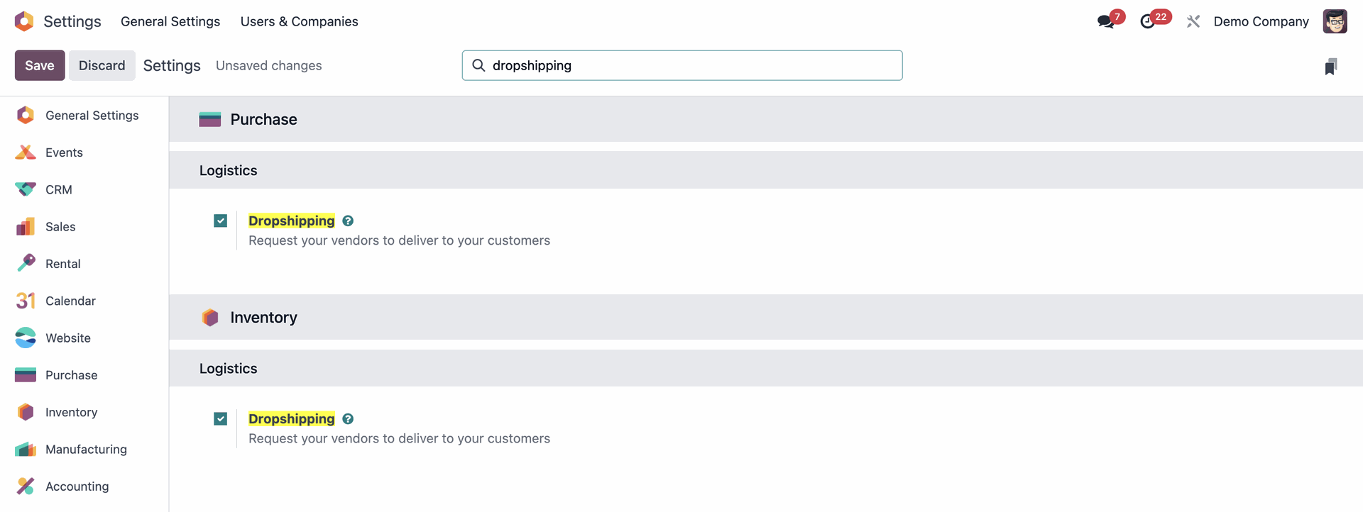 Odoo 18 Dropship Settings