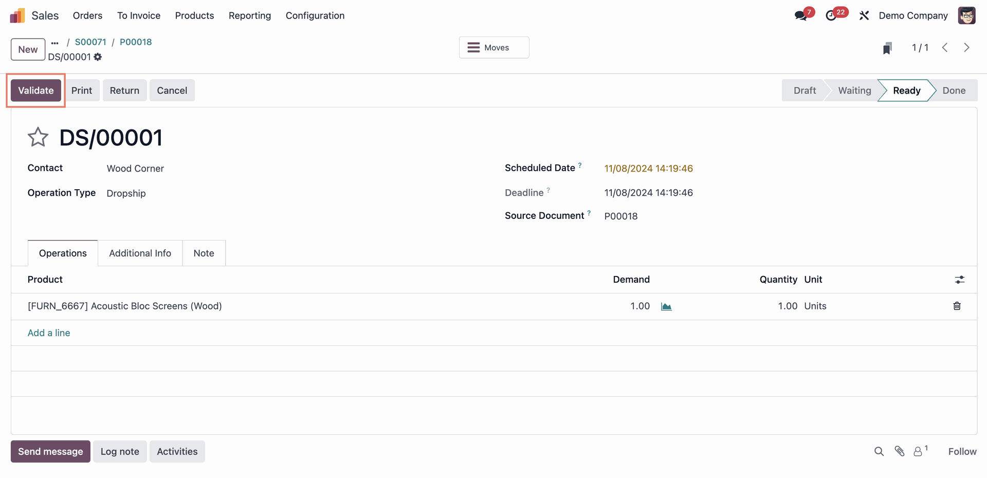 Odoo 18 Dropship receipt