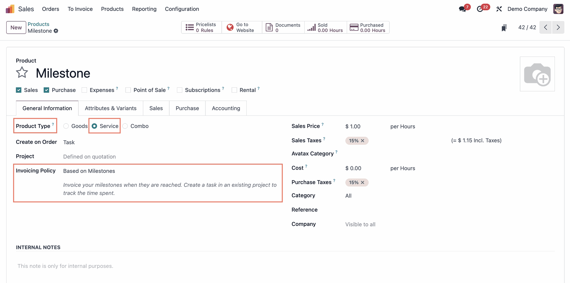 Odoo 18 Milestone Invoicing