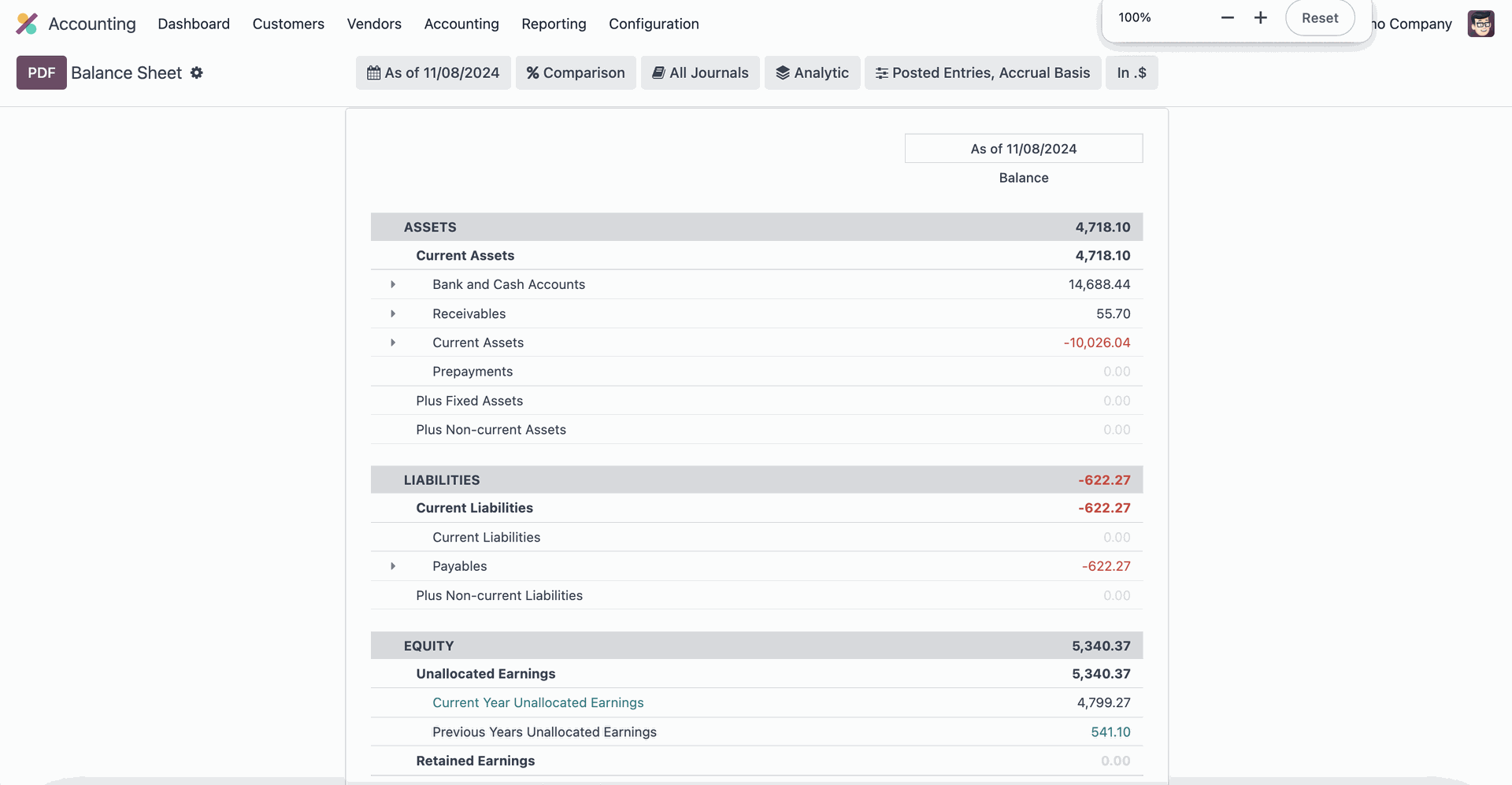 Odoo 18 Balance Sheet