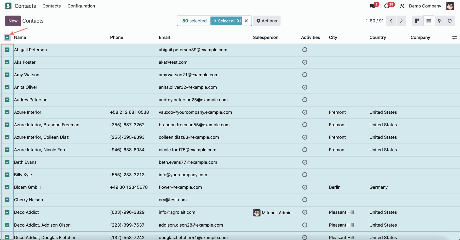 Odoo export dataset