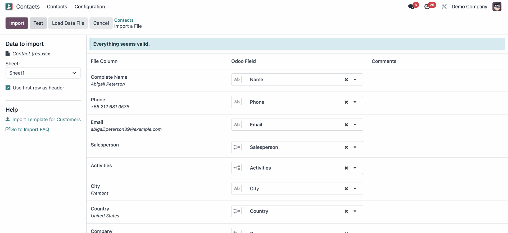 Odoo import settings