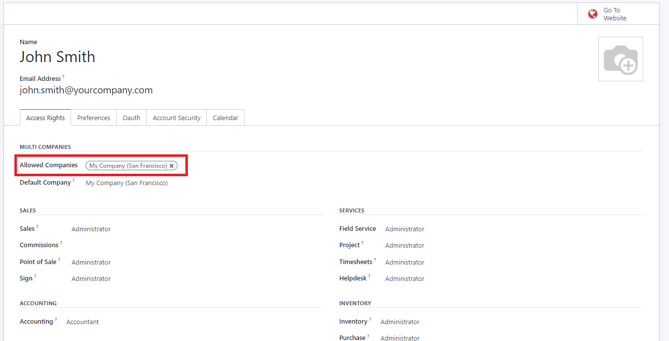 Screenshot of Odoo 16 User Creation Interface
