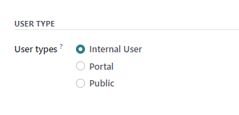 Screenshot of Odoo User Type Selection
