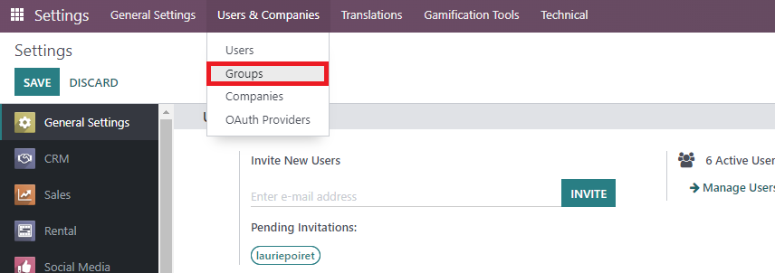Screenshot of Odoo User Groups List