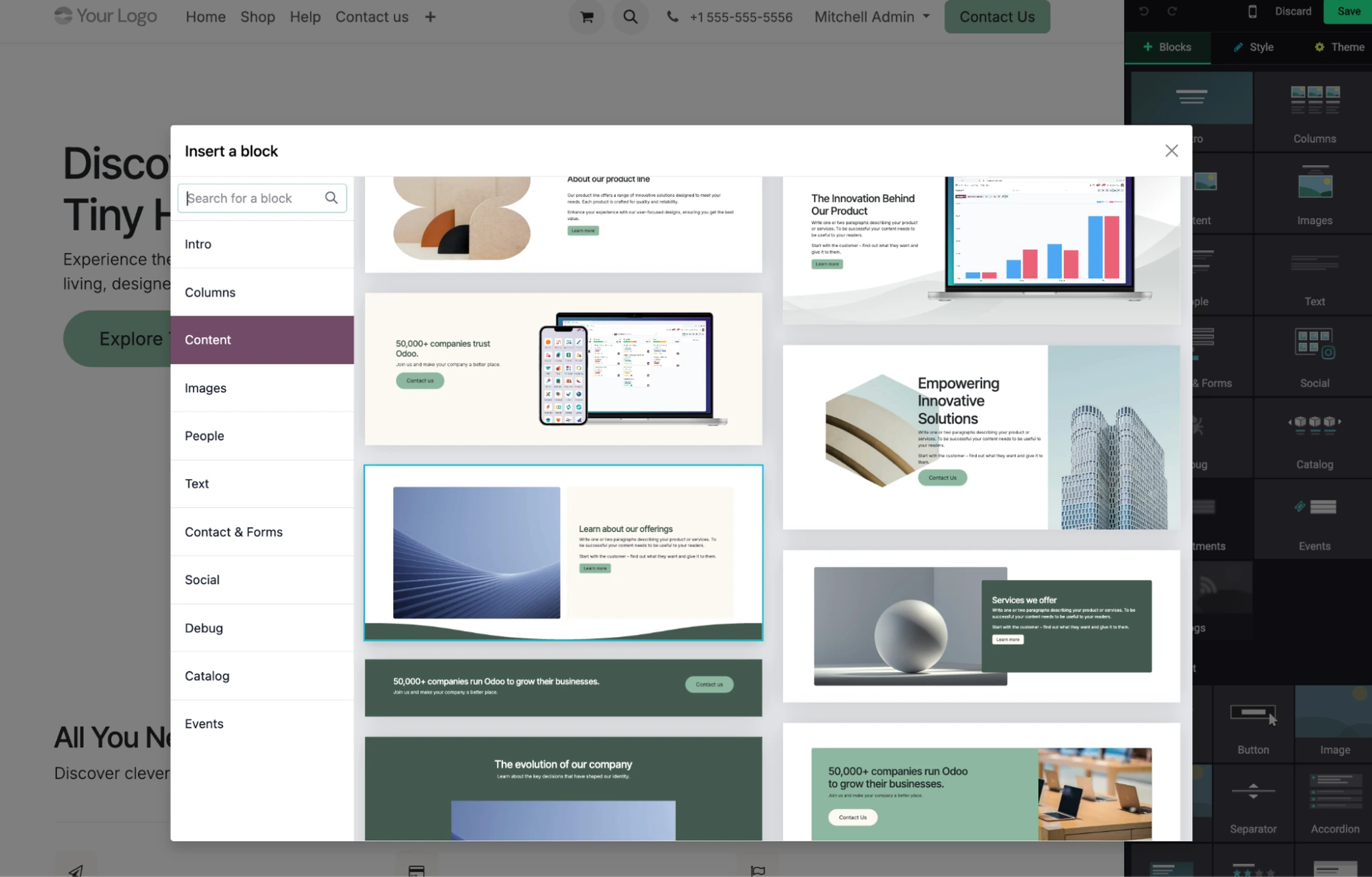 Odoo 19 website block