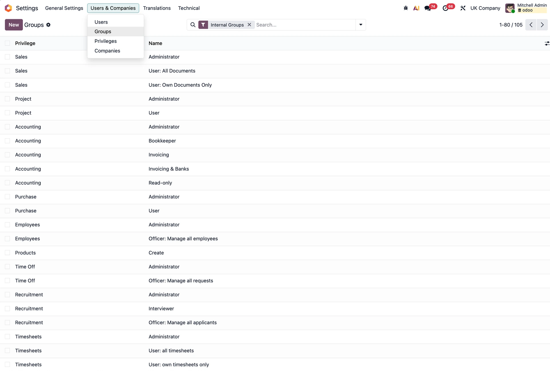 Odoo user groups