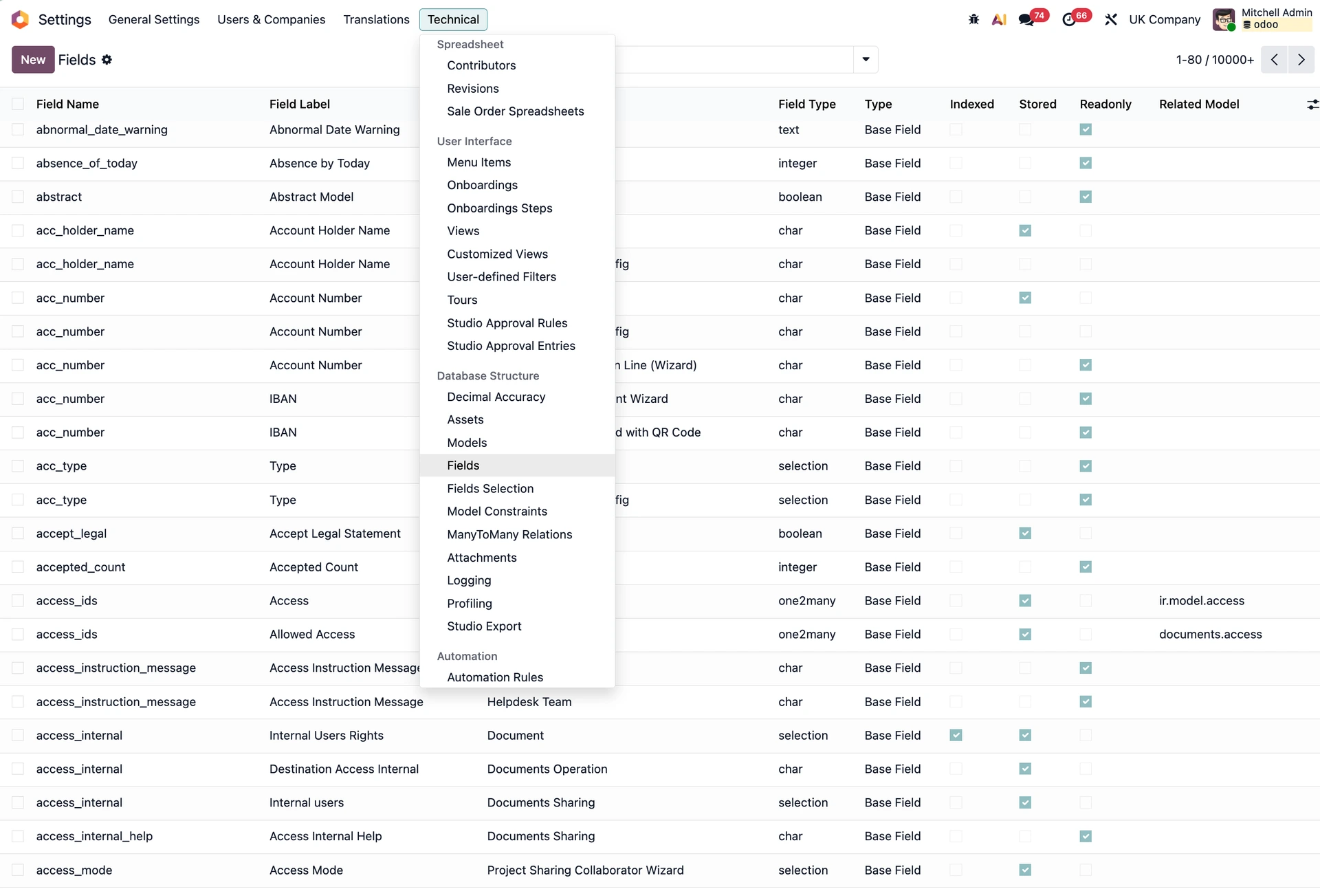 Odoo field settings