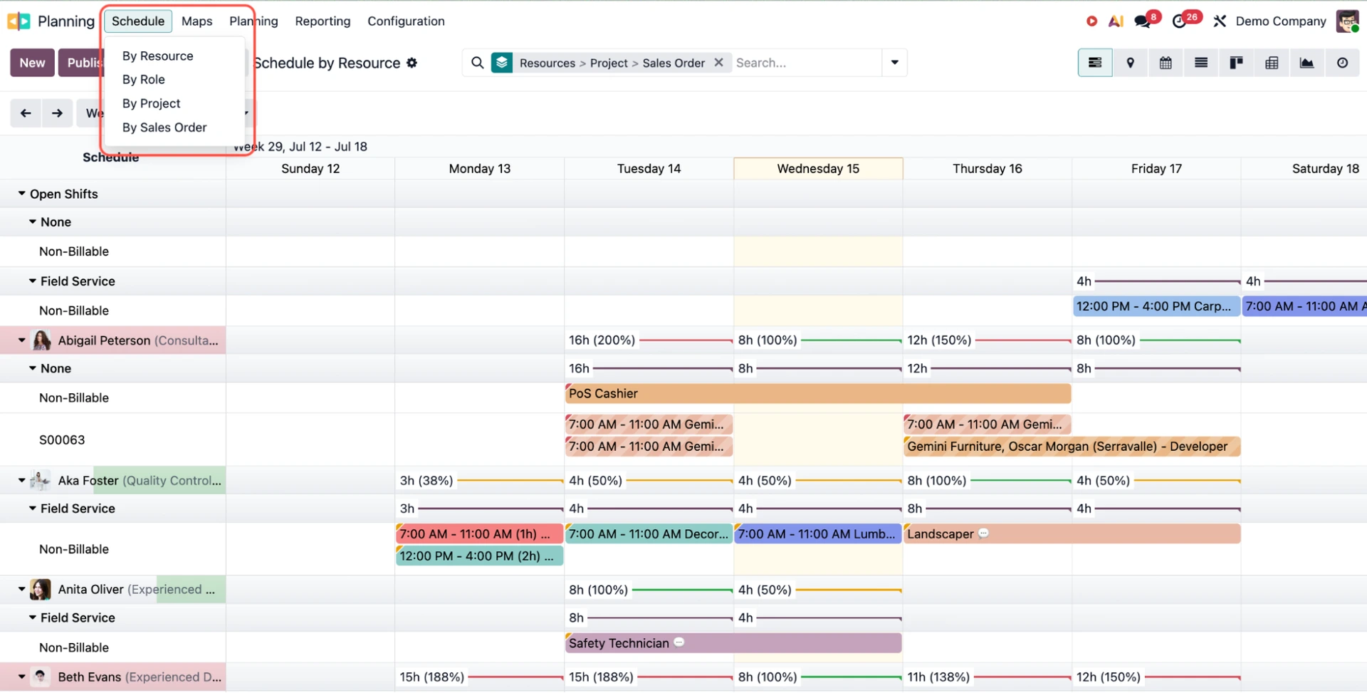 Schedule views in Odoo Planning Schedule views in Odoo Planning