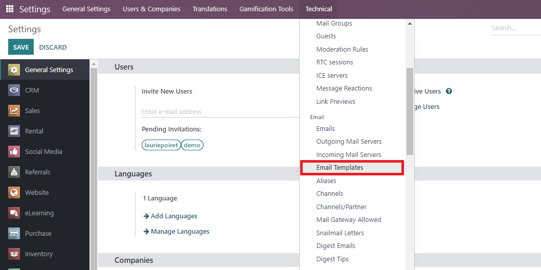 Odoo 16 Email Templates Settings